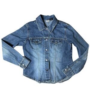 VTG 90s Y2K Arizona Jean Co Large Blue Button Up Denim Trucker Jacket Shirt Girl